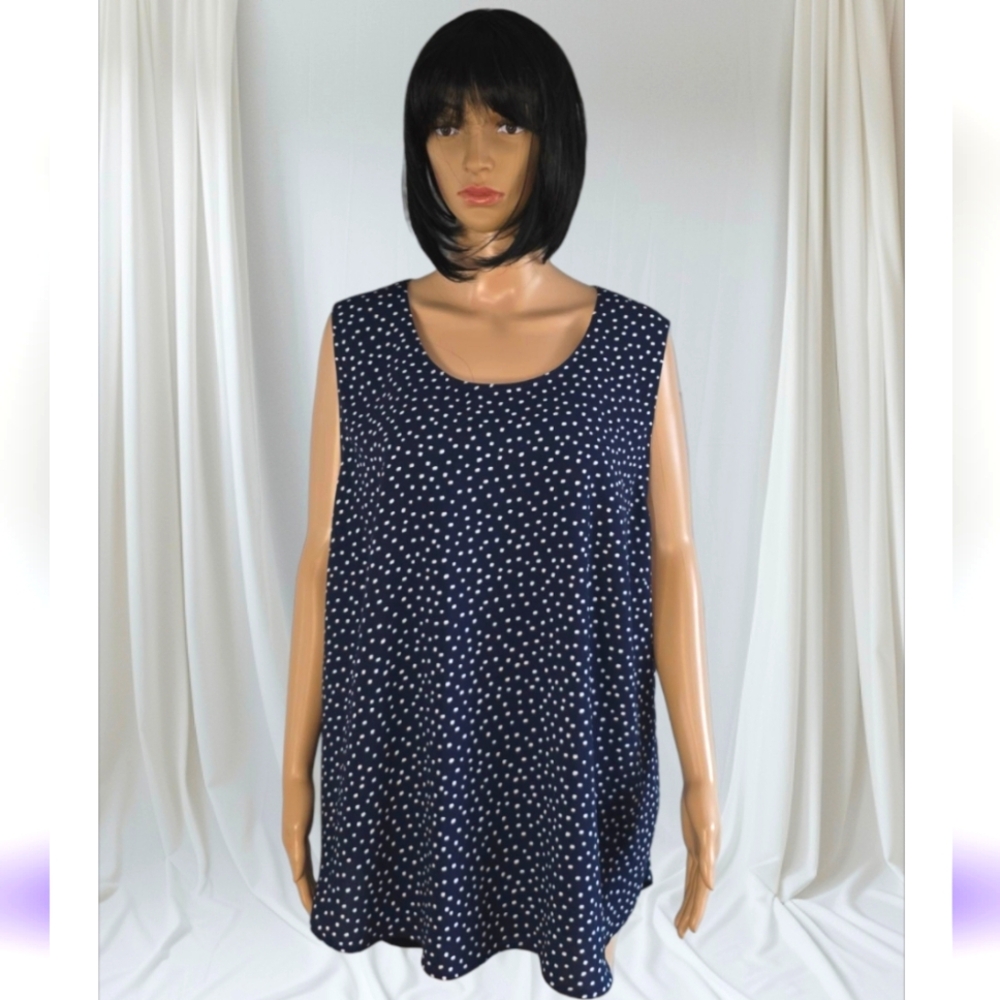 Sears Navy Polka Dot Sleeveless Asymetric Top, Plus Size 3X
